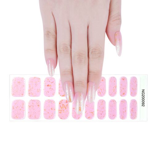 Kit unghii gel pentru lampă UV, 20 STICKERE model - PINK GLITTERS